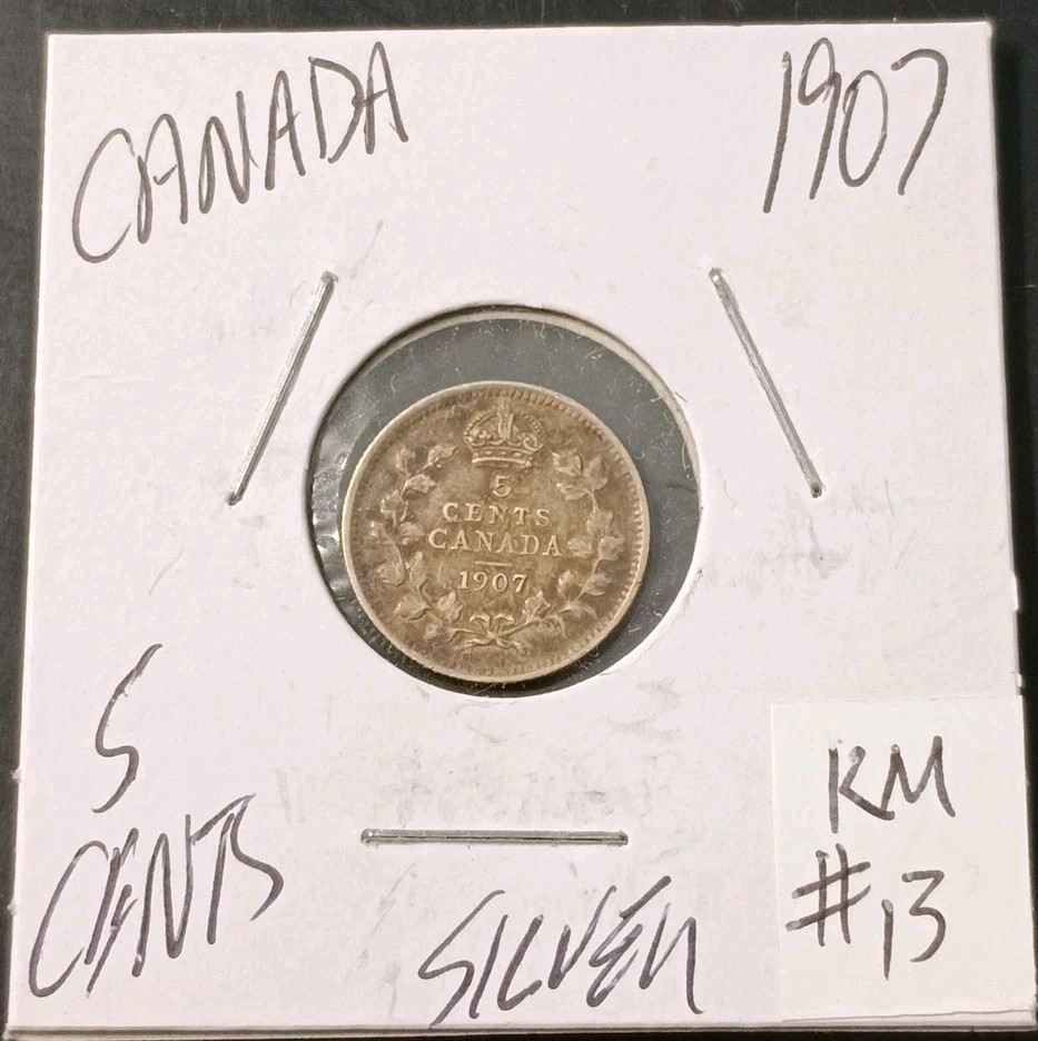 1907 CANADA SILVER 5 CENTS (Km.#13)