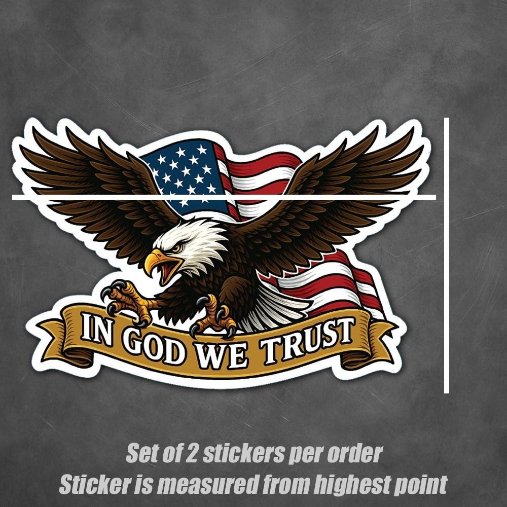 2-Pack In God We Trust Sticker Patriotic Eagle Decal American Flag Vinyl USA