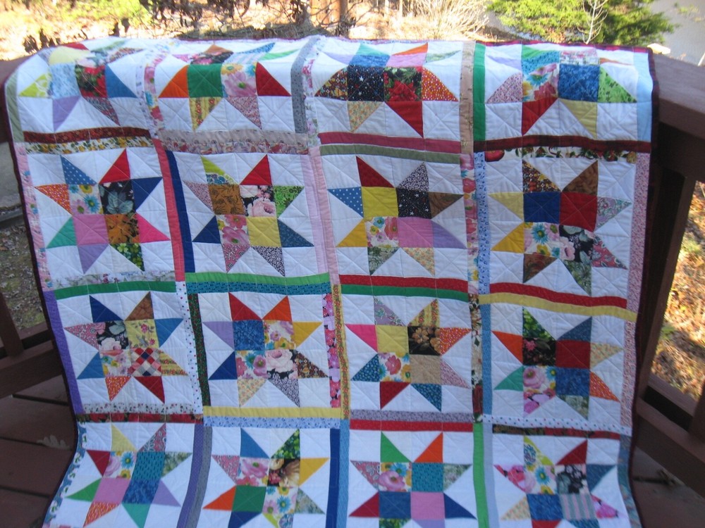 Rhinestone Stars Quilt 56" x 65", Handcrafted, Multi-purpose