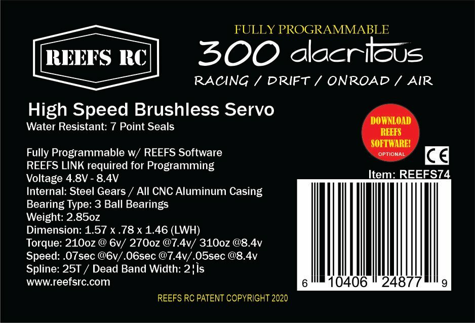 REEFs RC 300 ALACRITOUS (lightning fast) Servo FULL PROGRAMMABLE brushless DRIFT