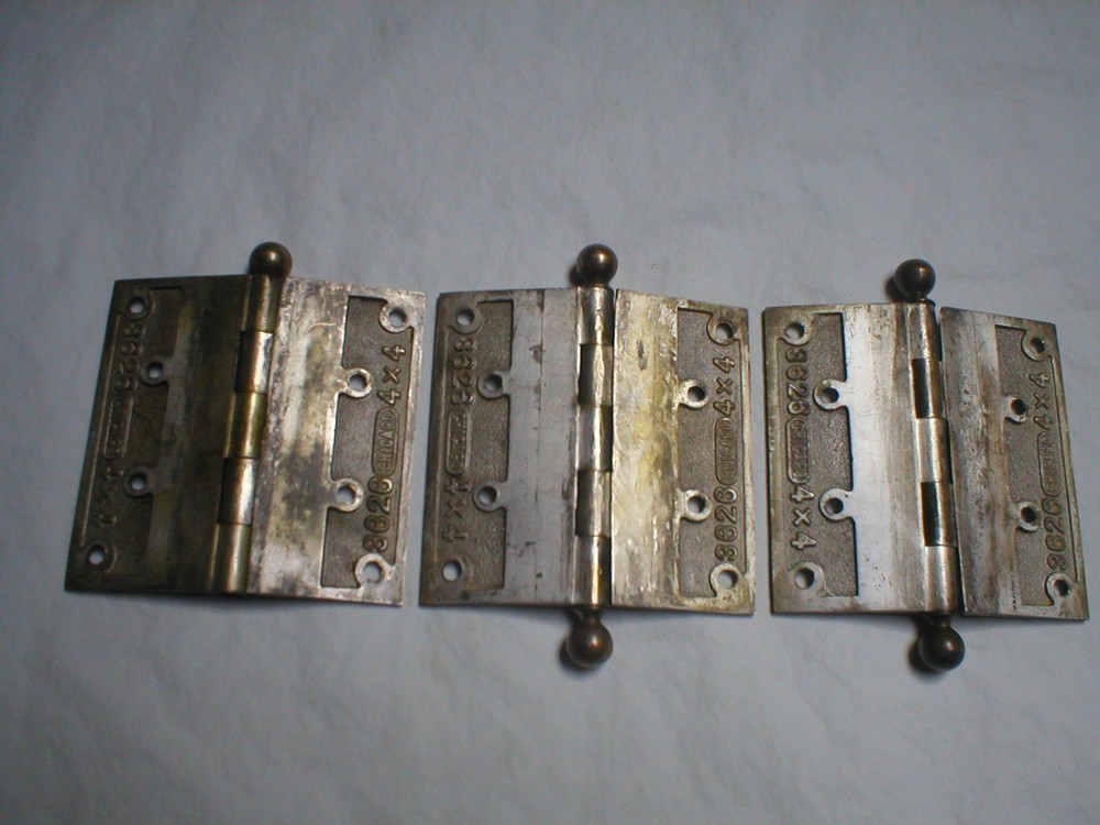 Antique Chicago Solid Brass and Nickle Ball Tipped 4" Hinges