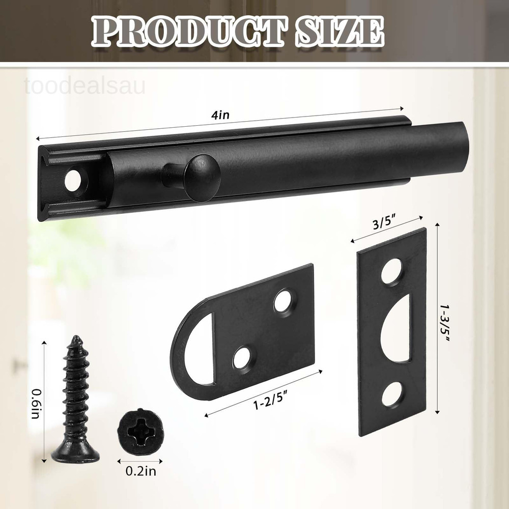 4 Pcs Solid Brass Surface Bolt Door Slide 4'', Matte Black