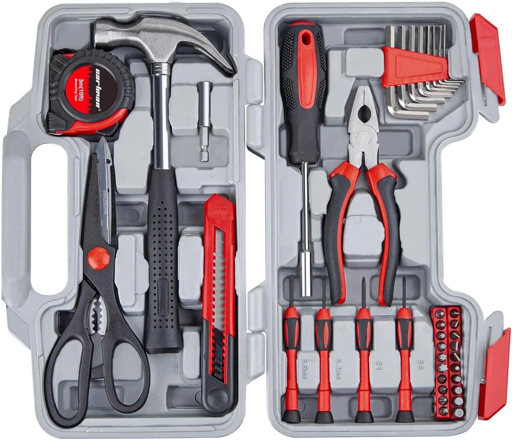CARTMAN 39piece Tool Set General Household Kit with Plastic Toolbox Red