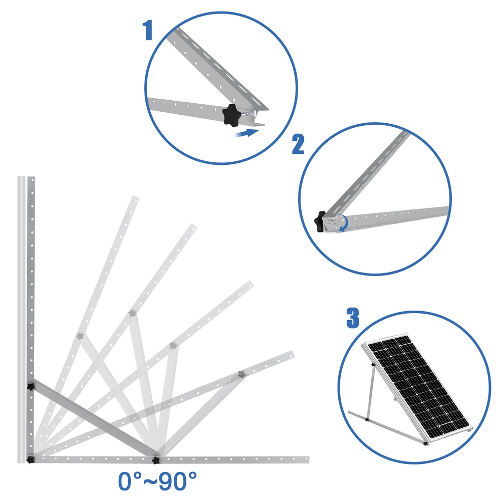 (45/47in）Solar Panel RV Tilt Mount Brackets Roof Flat Surface Adjustable Frame