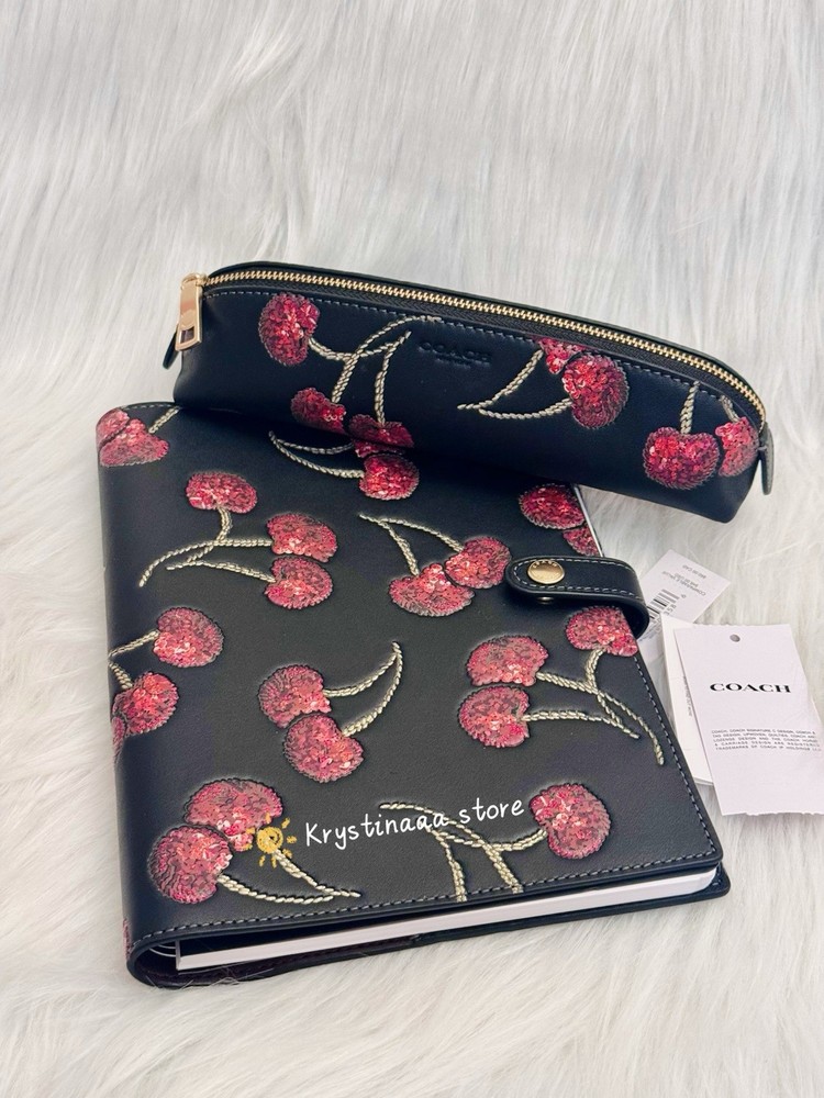 Bundle Set NWT Coach Cherry Print Notebook CDB79 &Coach Cherry Pencil Case CDC00