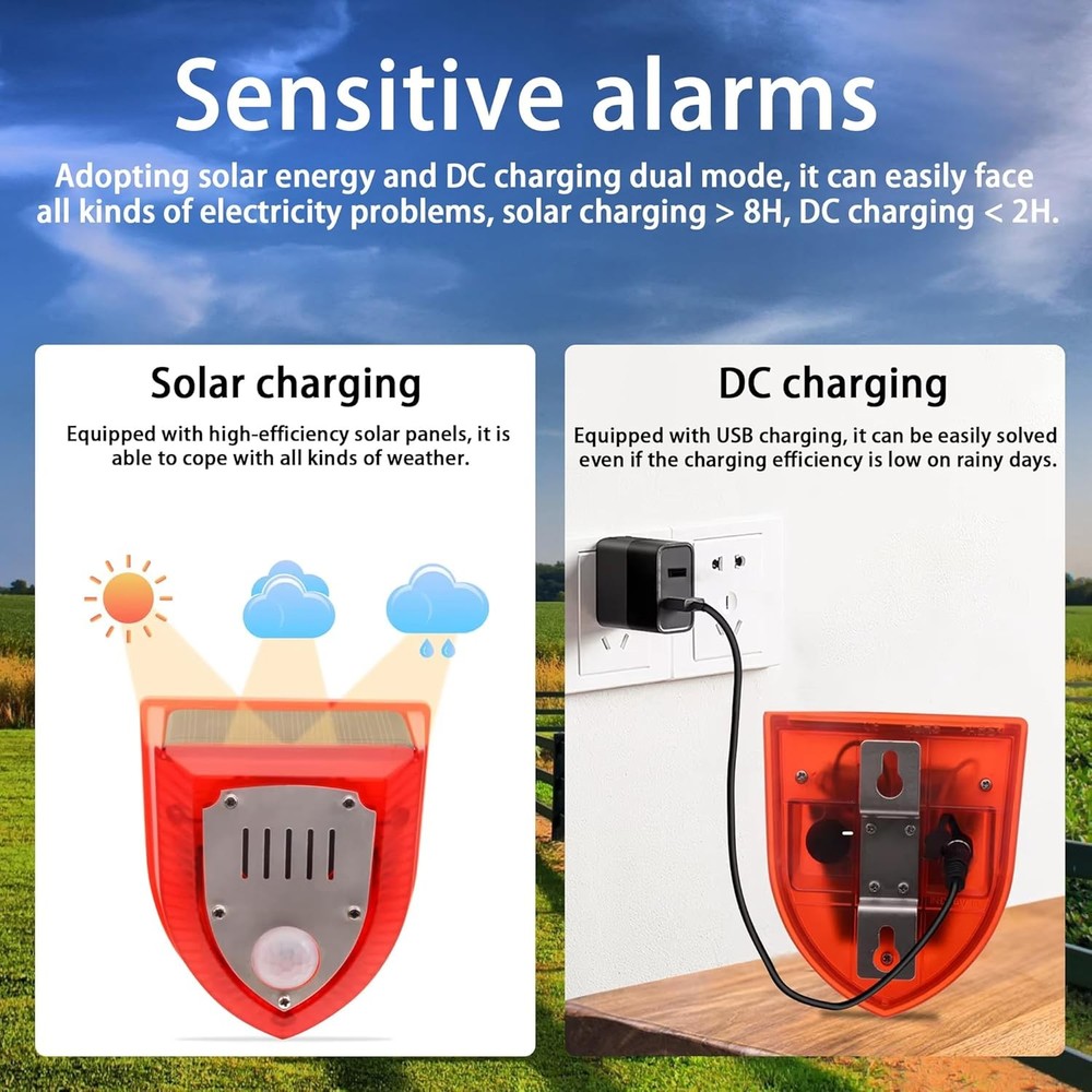 6Pack Solar Alarm LED Light Strobe Wireless Motion Sensor Detector Warning Lamp