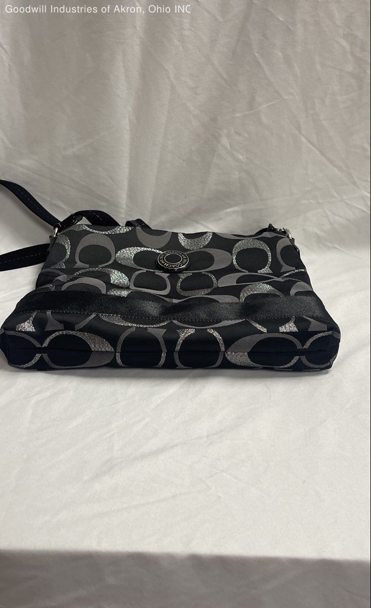 Coach Signature C Black Silver Crossbody Bag Purse F20430 COA