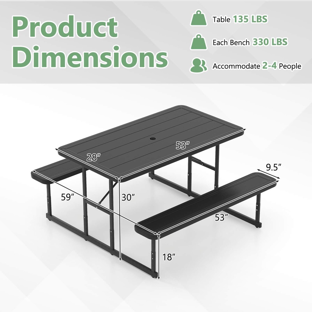 Picnic Table Bench Set for 2-4 People Outdoor Rectangular Camping Dining Table