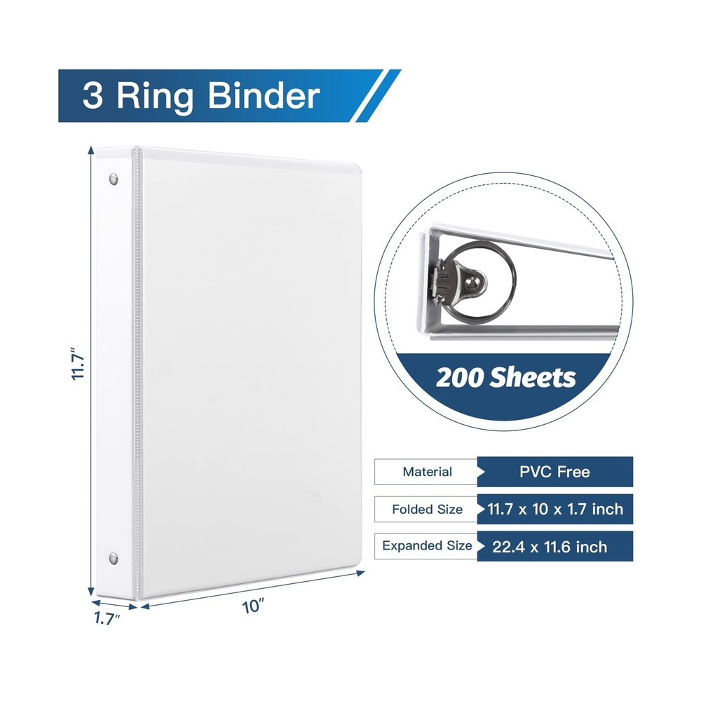 Basic 3 Ring Binder -1 or 1/2'' Binders with Roung Ring Binder, Large 100/200...