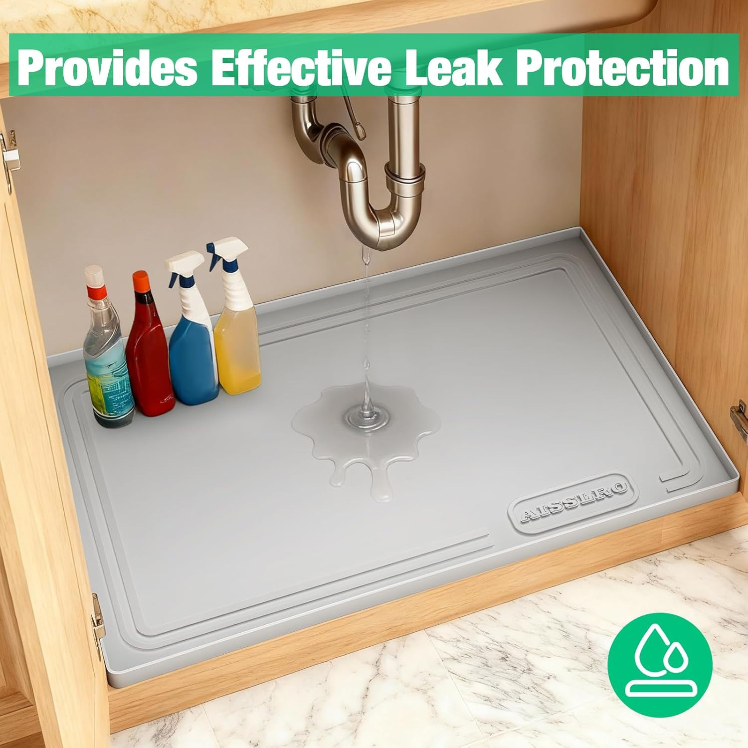 Under Sink Mat 22" X 19", Waterproof Silicone Under Sink Mats for Kitchen, Anti-