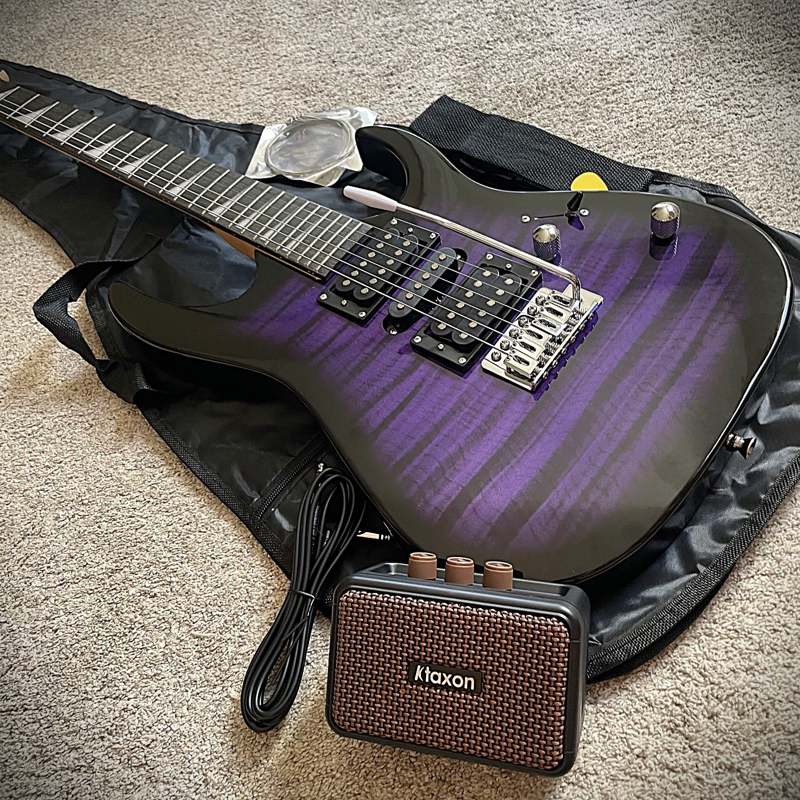 Full-Size Purple Electric Guitar and 5-Watt Amp Starter Package with Accessories