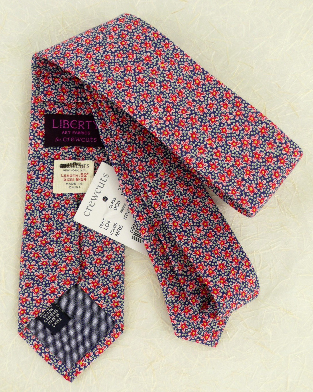 NWT J. CREW LIBERTY Boy's CREWCUTS COTTON NECK TIE in RED BLUE YELLOW FLORAL 2"W