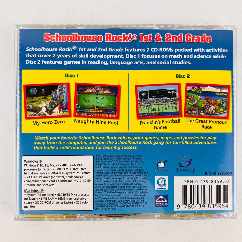 Schoolhouse Rock! 1st & 2nd Grade PC Game On CD ROM Win/Mac Software