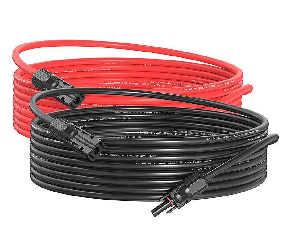1 Pair Black+Red Solar Panel Extension Cable Wire Solar Connectors 10 AWG Gauge