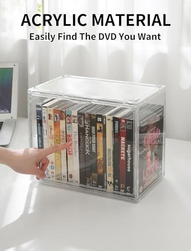 Acrylic 2-Pack DVD Storage Box, Stackable DVD Case Holder Organizer With
