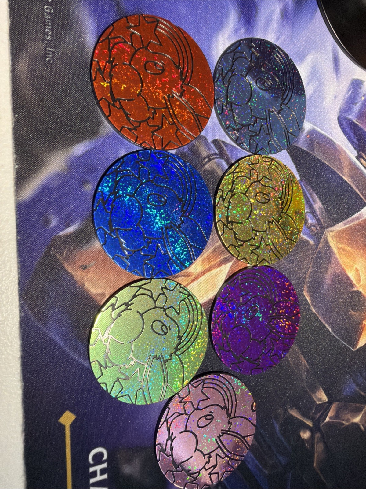 Set Of 7 Pokemon PRISMATIC EVOLUTIONS Jumbo Eevee Coins Sparkle Red Blue Pink