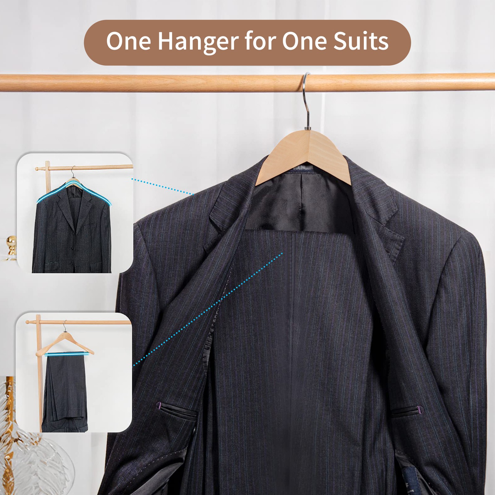 2.4" Wide Shoulder Suit Hangers 12-60 Pack Natural Wooden Hanger Glossy Finish