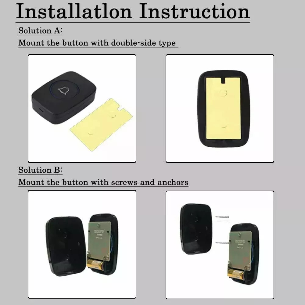 Waterproof Wireless Doorbell Adjustable Volume 1000FT Plugin Receiver 38 Chime