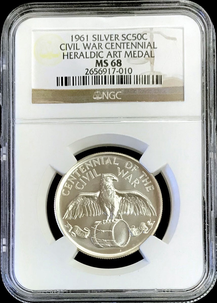 1961 SILVER 50C CIVIL WAR CENTENNIAL FT SUMPTER 1ST MANASSAS MEDAL NGC MS 68