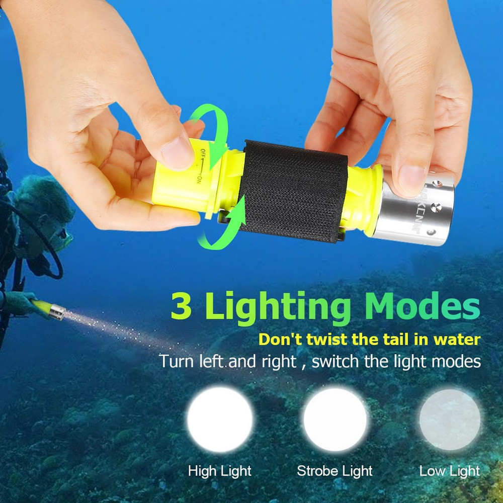 Rechargeable Diving Flashlight Scuba Dive Light Super Bright, Underwater Flashli