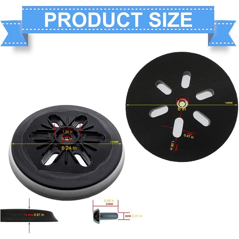 2Pcs 6" 6-Hole Hook&Loop Sander Pad For Bosch RS6045 3727DVS 3727DEVS GEX150