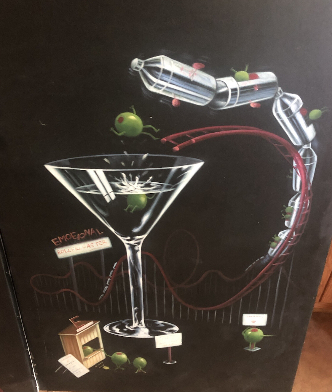 Lot of four original paintings! Martini Themed. Would Go Great In A Bar!