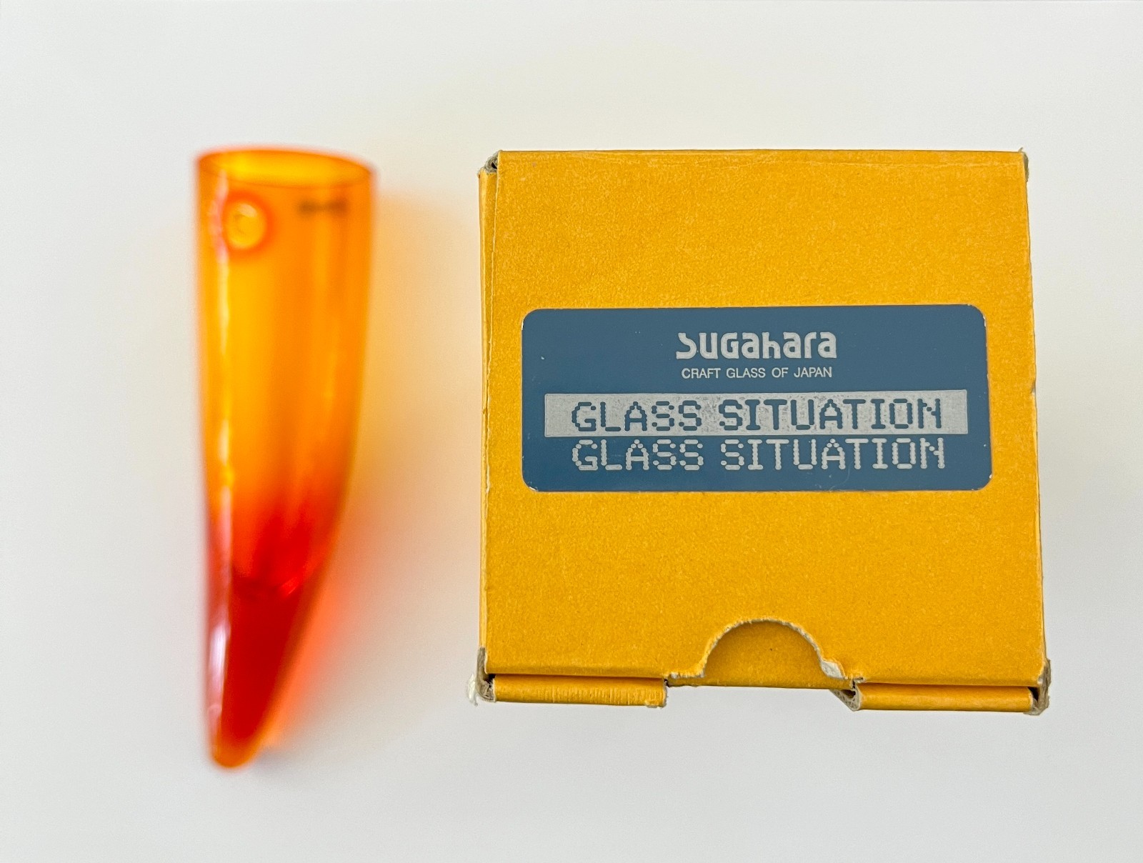 Vintage Sugahara Art Glass Wall Hanging Horn Vase Orange Japan NOS Box