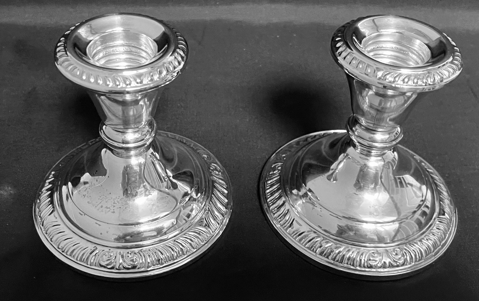 PAIR VTG Frank Whiting Weighted Sterling Silver Candlestick Candy Dish Compotes