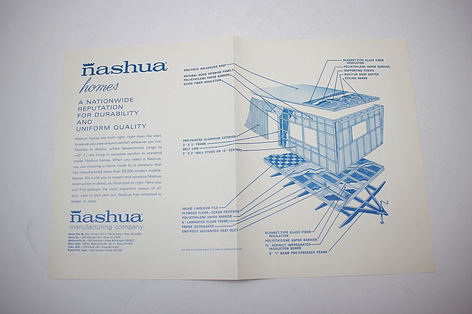 1960s Nashua Mobile Homes Color Ad Brochure Mid-Century Modern #10