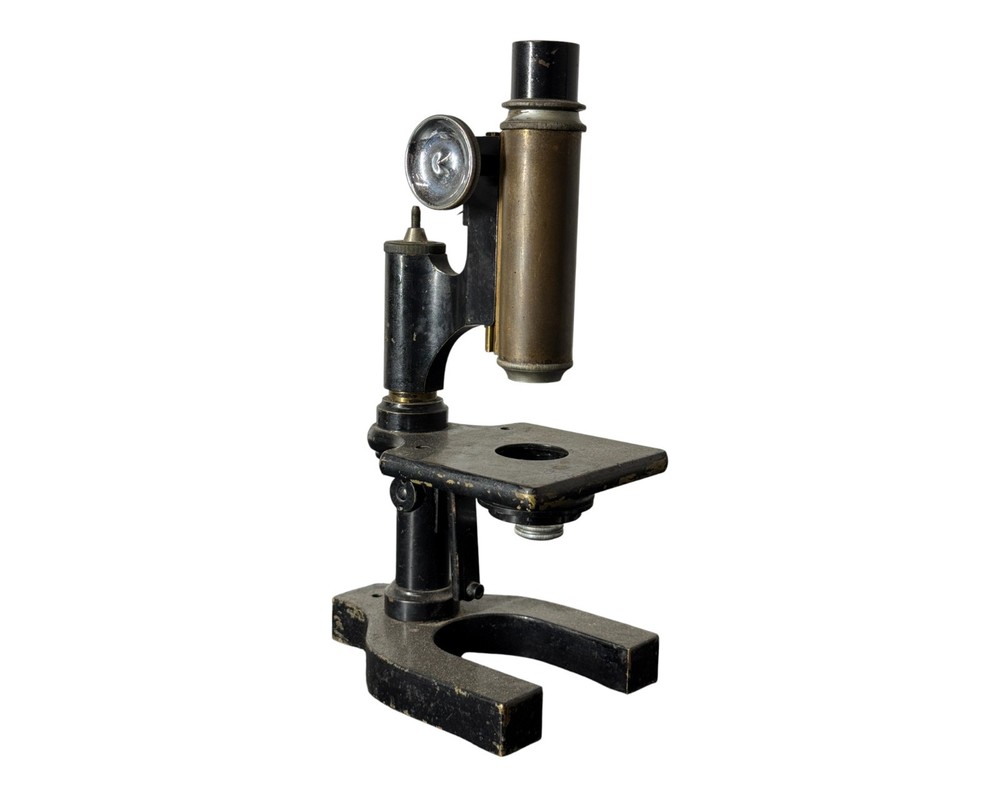 Antique Early 1900s Brass & Iron Microscope
