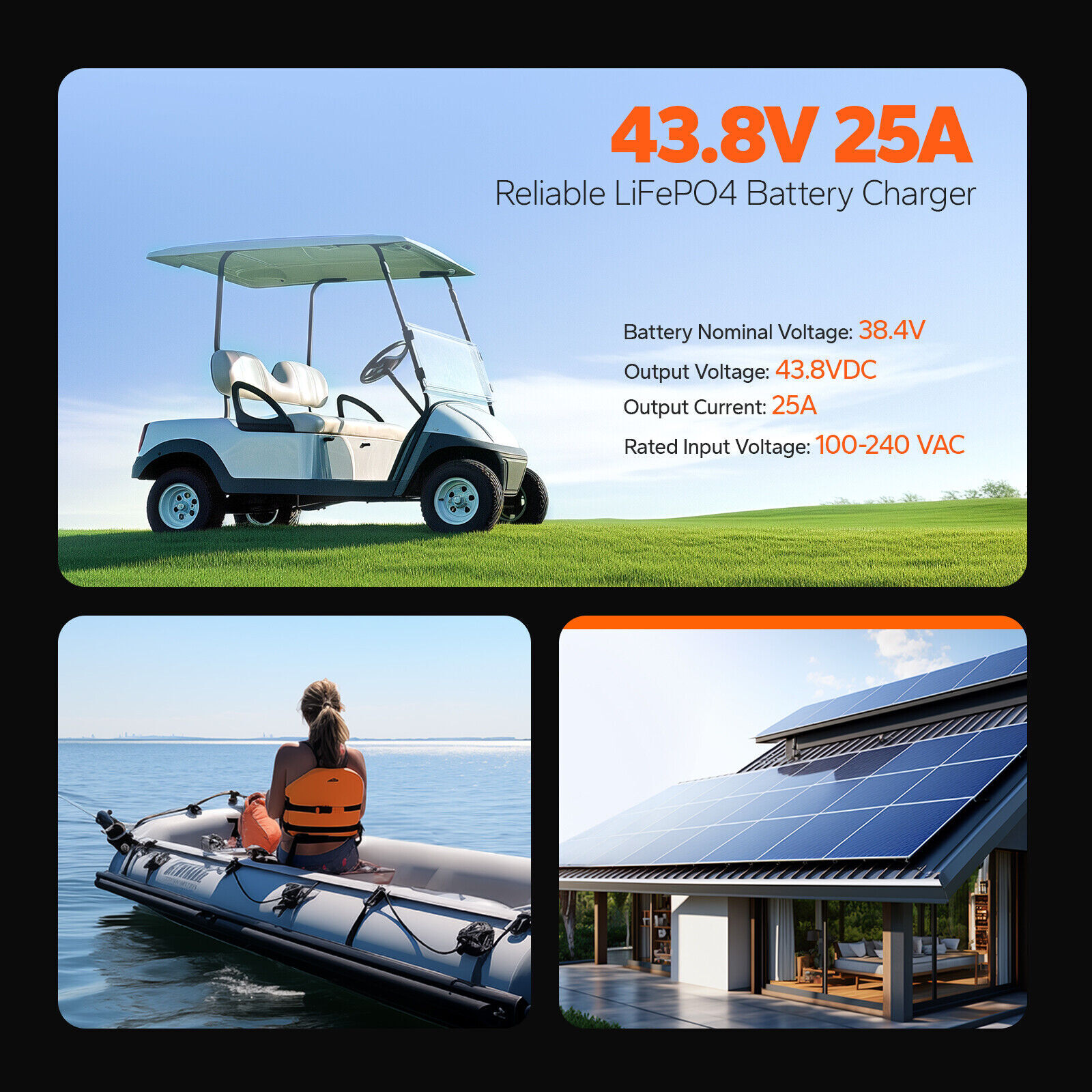 LiTime 43.8V 25A Waterproof AC-DC Charger for 36V(38.4V) Lithium LiFePO4 Battery