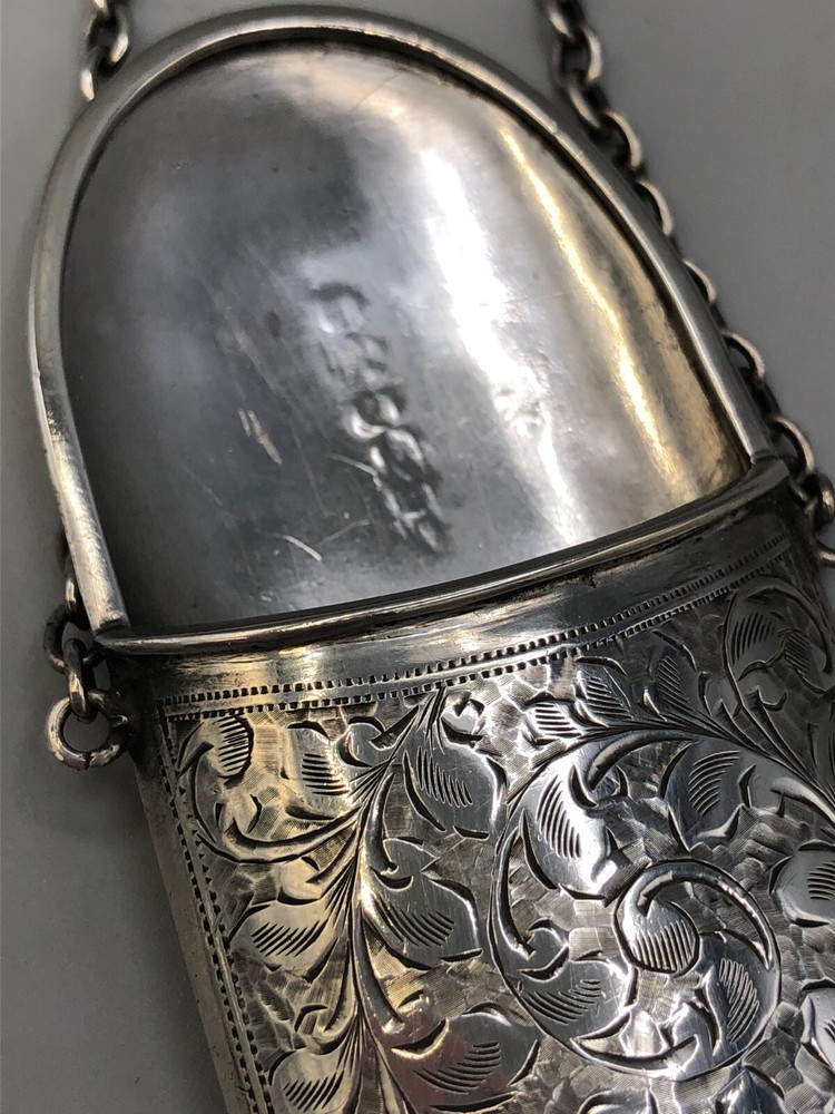 Antique Sterling Silver Eyeglass Case with Chatelain, English Sterling Hallmarks