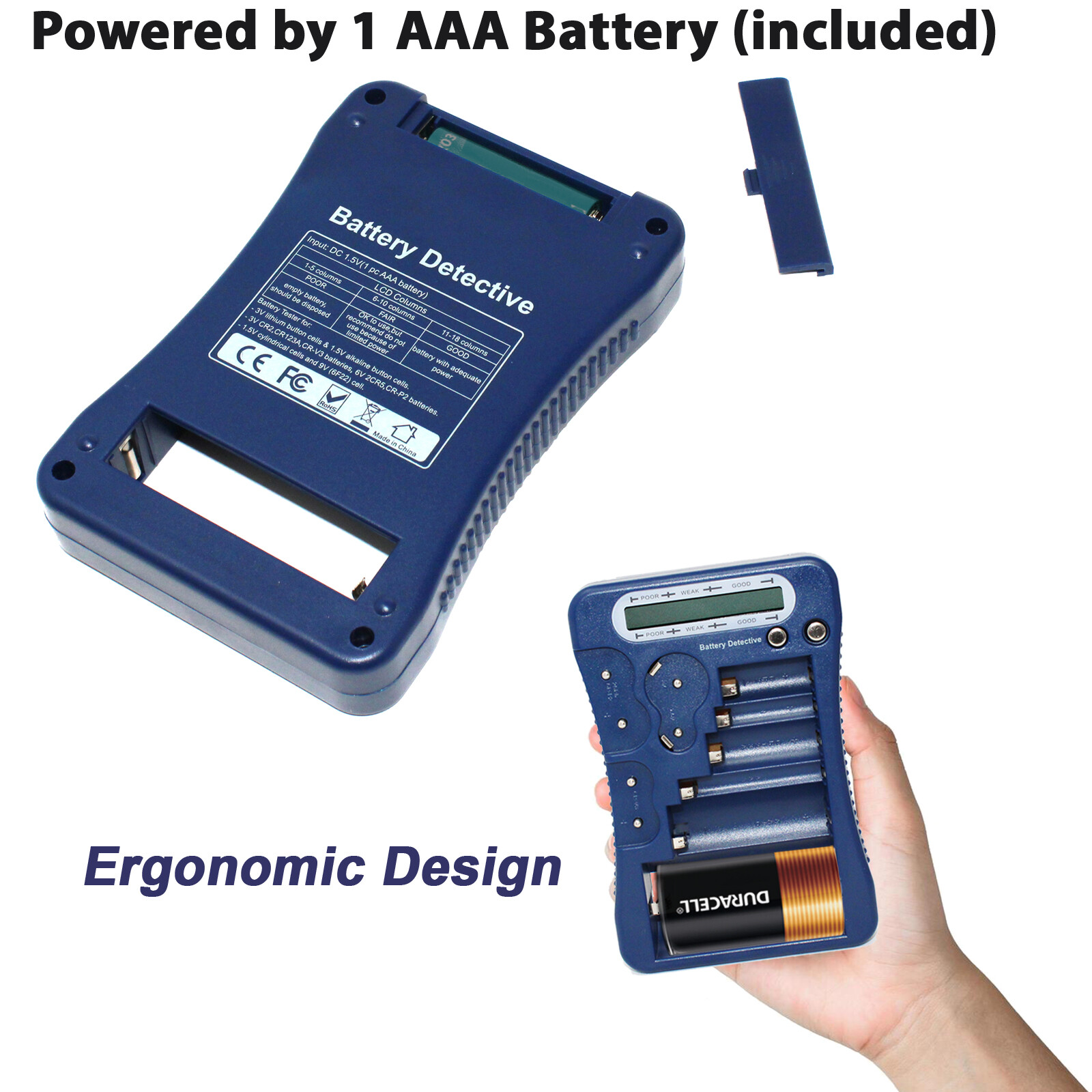 **BRAND NEW** 12-Type Battery Tester-Blue, LCD Display, for Household Batteries