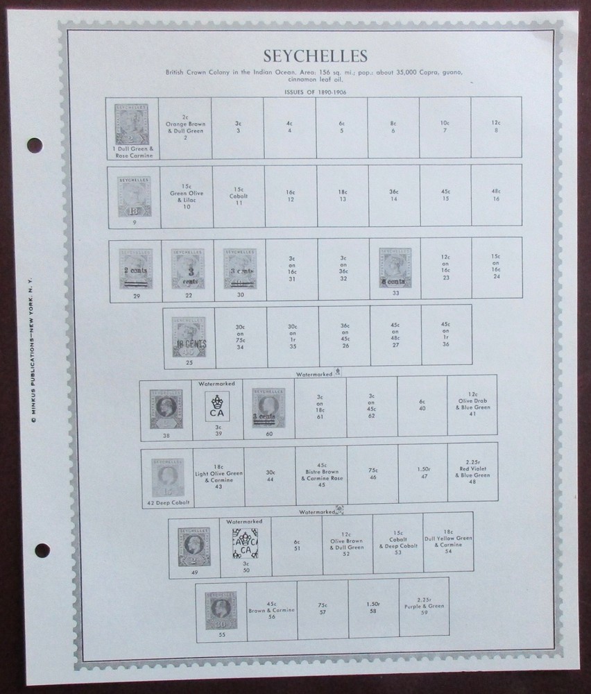 Seychelles : Clean Set of Unused Minkus Supreme Global Pages to 1968