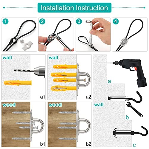 Sun Shade Sail Hardware Kit with 4pcs 10ft Length Extension Nylon Wire Rope,