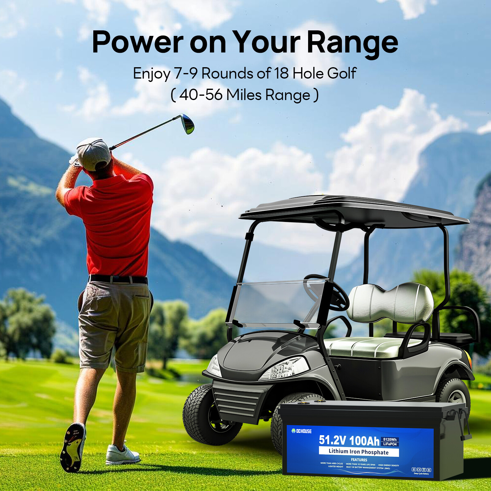 48V 100Ah Lithium LiFePO4 Battery with 18A Charger Golf Cart, Trolling Motor RV