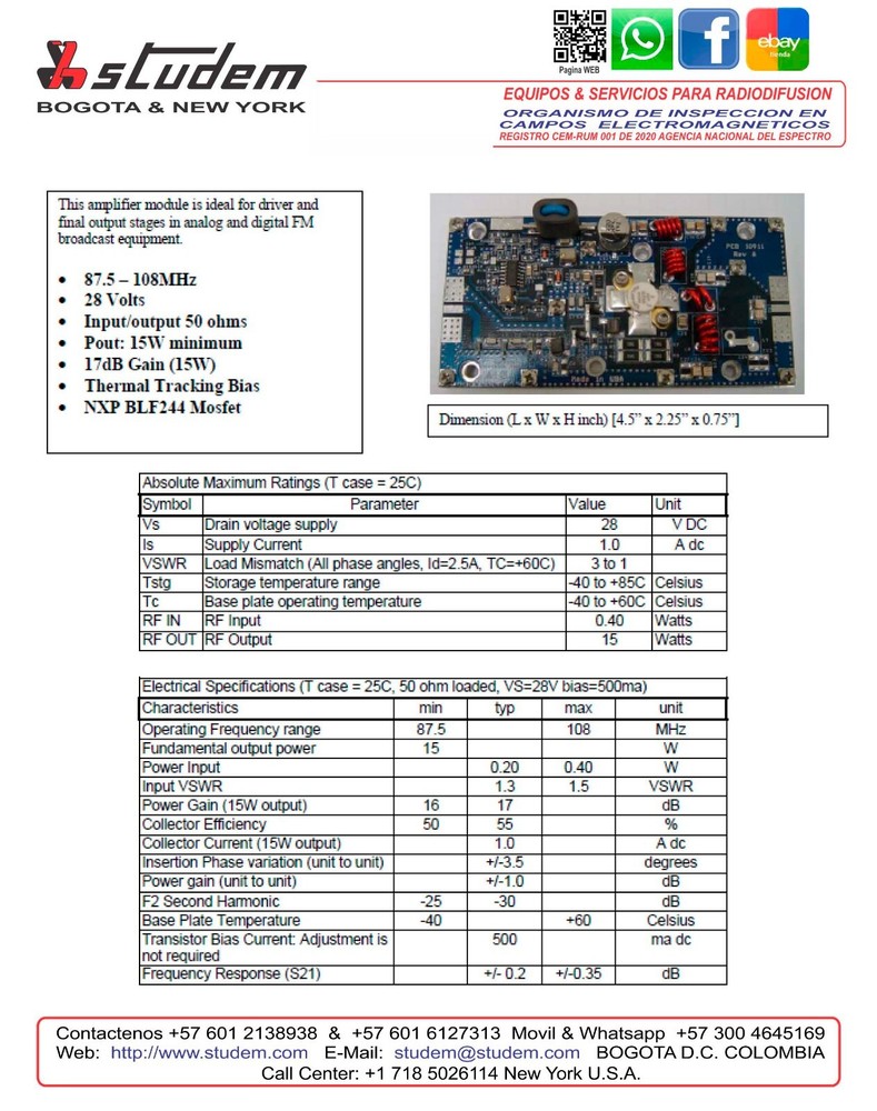 STUDEM FM BROADCAST AMPLIFIER 86 – 110MHz Pout: 15W