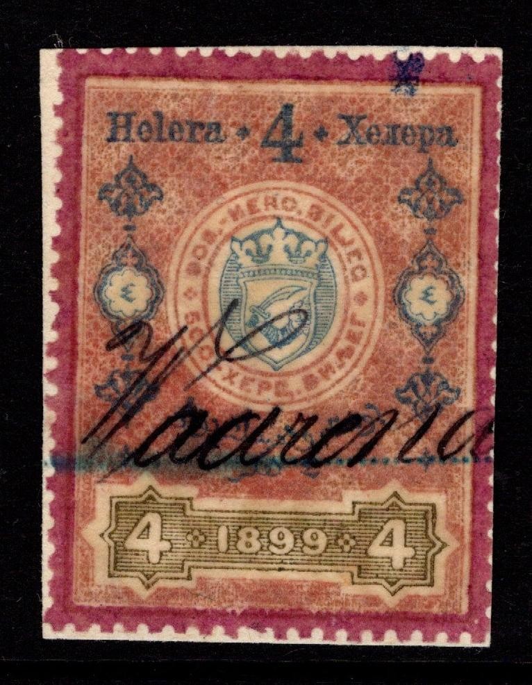 Bosnia 1899 4h Revenue Used / Cut On Piece / Dark Border - S53572