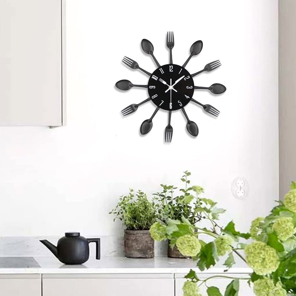 Timelike Kitchen Wall Clock, 3D Removable Modern Creative Cutlery Kitchen Spo...