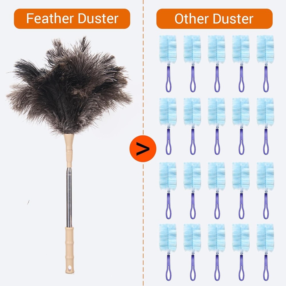 Extendable Ostrich Feather Duster 47" Long Handle Soft Reusable Cleaning Tool.