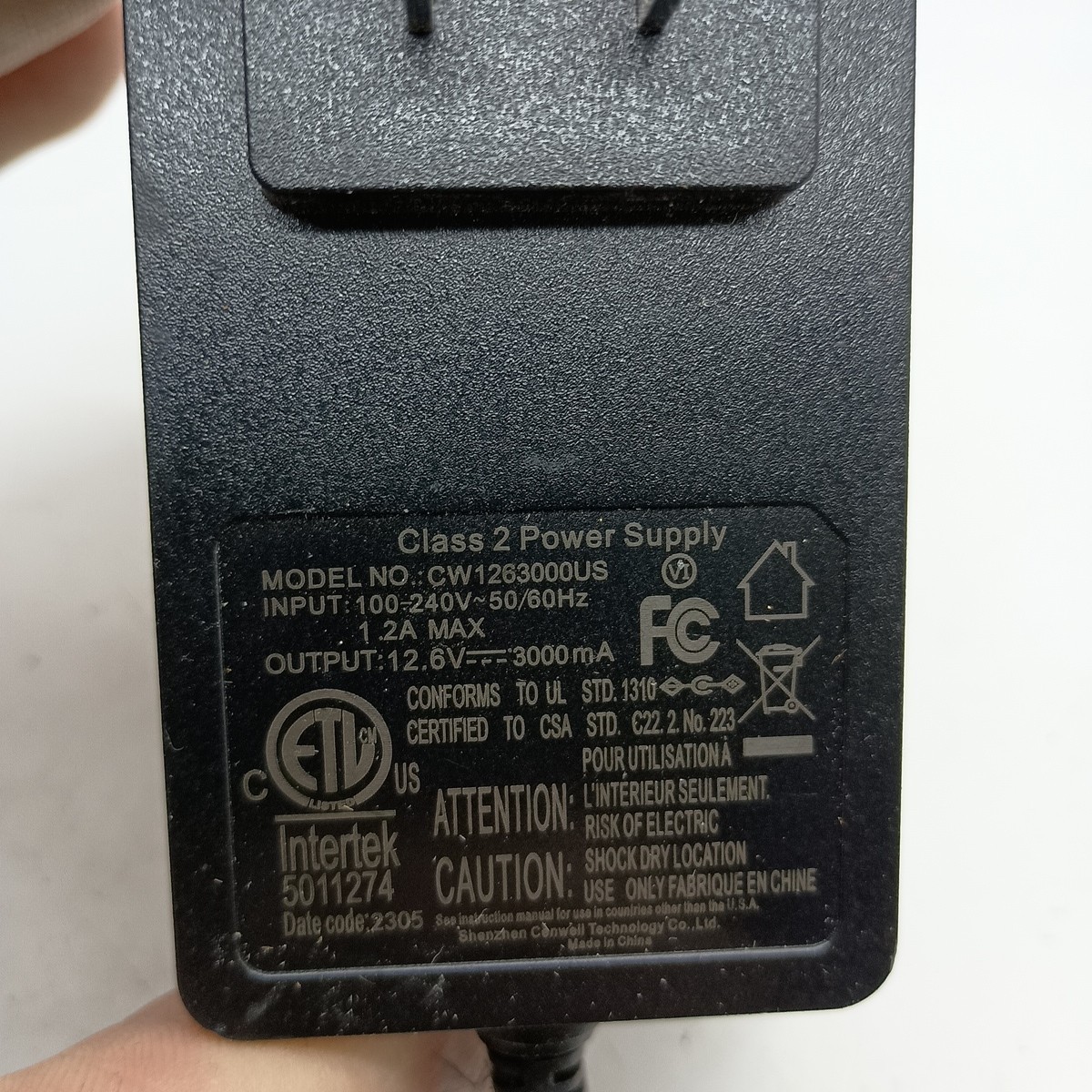 #F) Power Supply Model CW1263000US AC Adapter 12.6V 2A - FREE SHIPPING