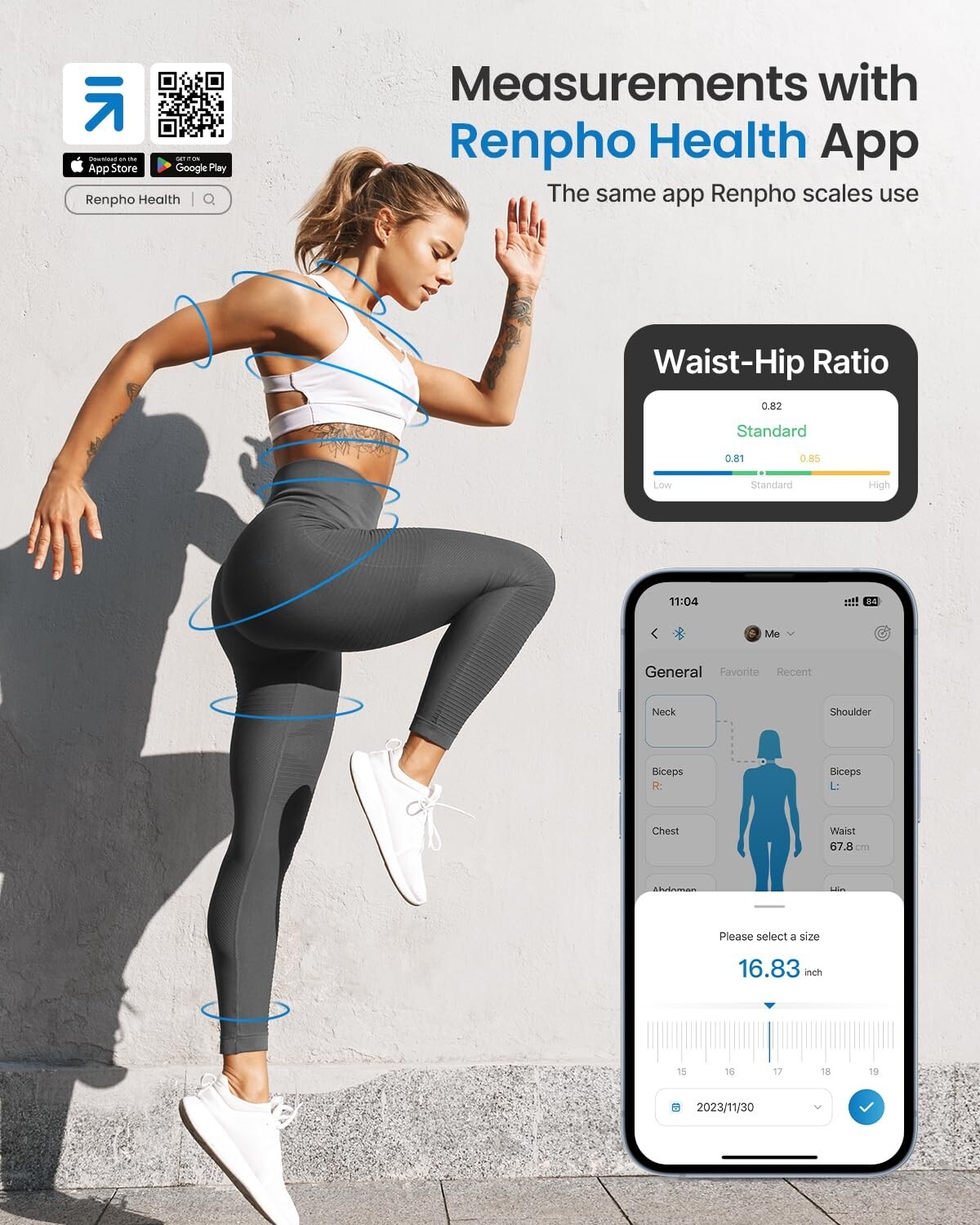 RENPHO Smart Tape Measure Body Measuring Tape for Weight Loss Bluetooth Tape US