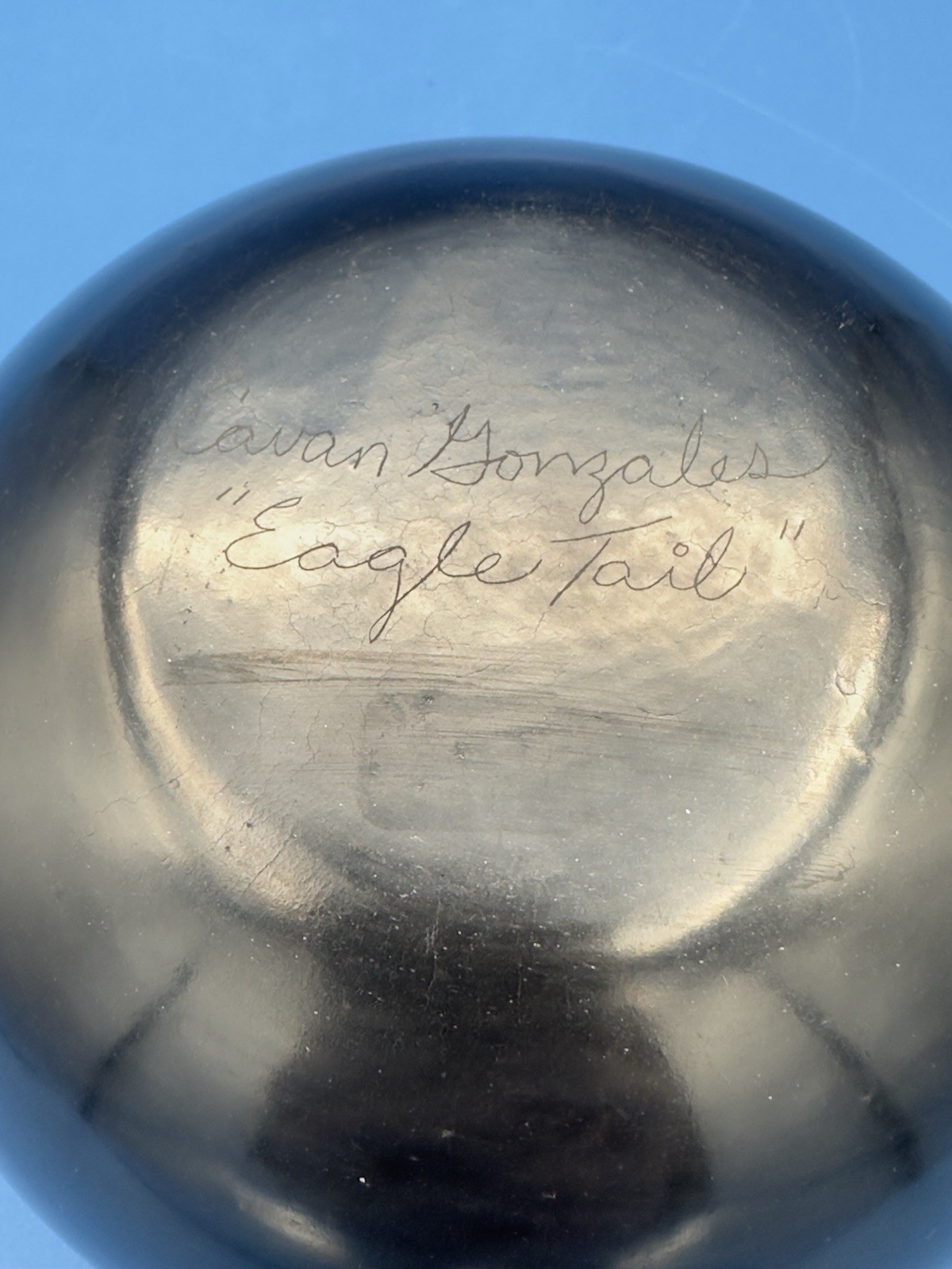 San Ildefonso Pueblo Black-on-Black Eagle Tail Pot - Cavan Gonzales - 4.75" W