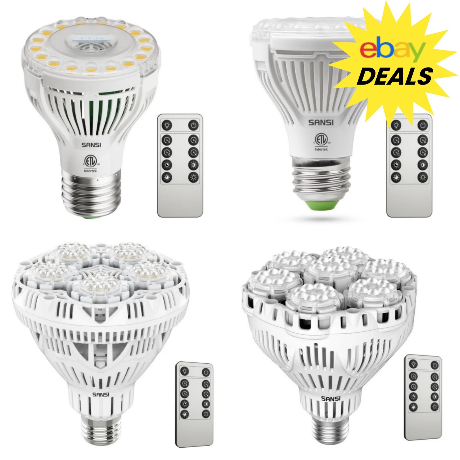 SANSI Dimmable LED Grow Light Bulbs Full Spectrum Indoor Plants W/Remote Control