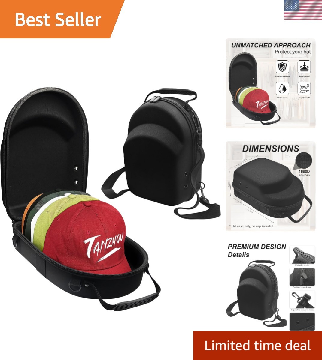 Durable Hard Hat Travel Case for 6 Caps - Adjustable Shoulder Strap Included