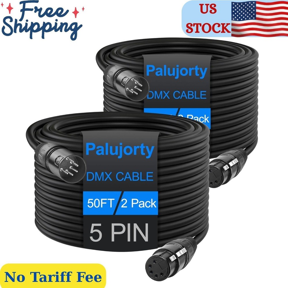 5 Pin DMX Cable 50FT 2 Pack for Stage Lighting & Controllers
