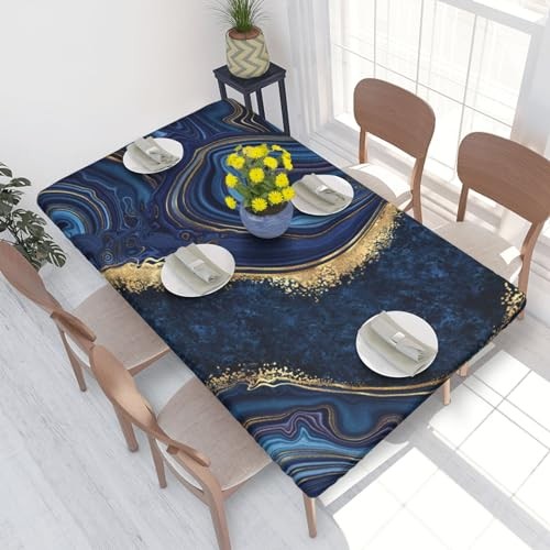 Blue Marble Texture Tablecloth with Elastic Edge for 4ft Rectangle Table,
