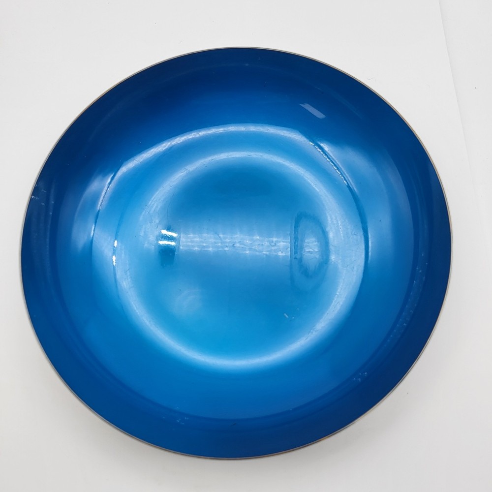 MCM REED & BARTON Blue Enamel Silverplate Nut Candy Dish Bowl