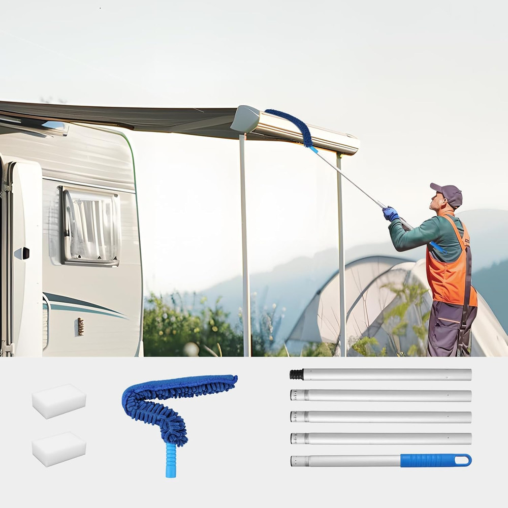RV Awning Cleaner, Bendable Mop-Head, Hyper-Absorbent Pad, Extendable Pole, Non-