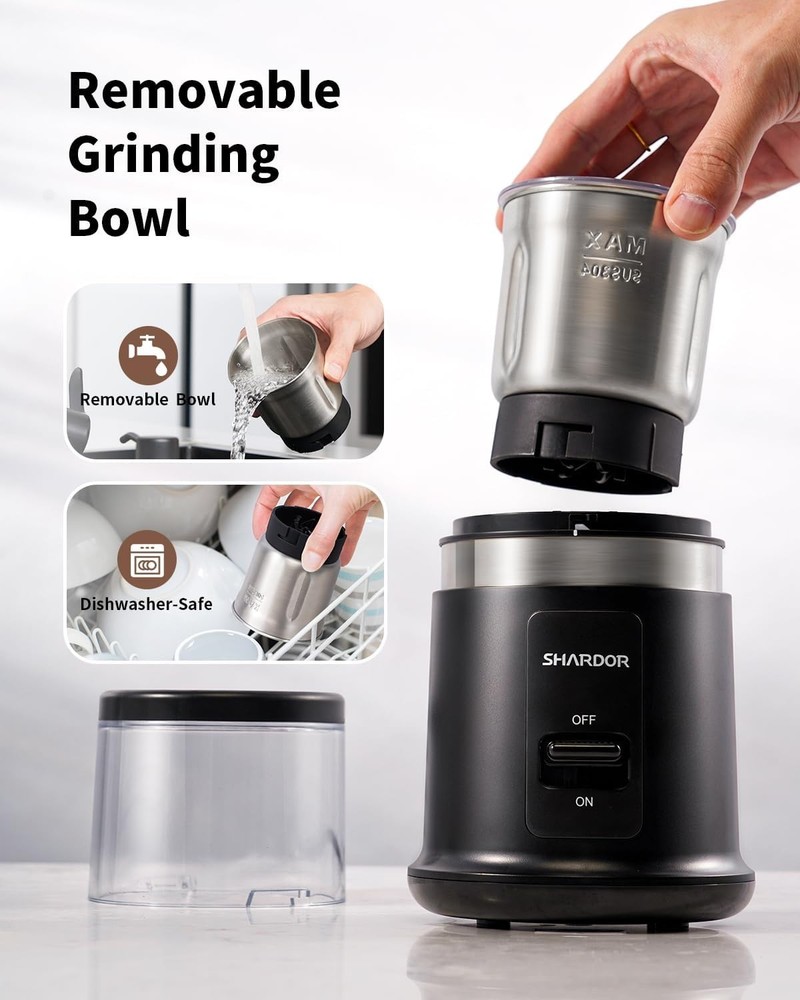 Multi-Functional One Touch Grinder - Removable Bowl for Coffee, Spices, & Herbs